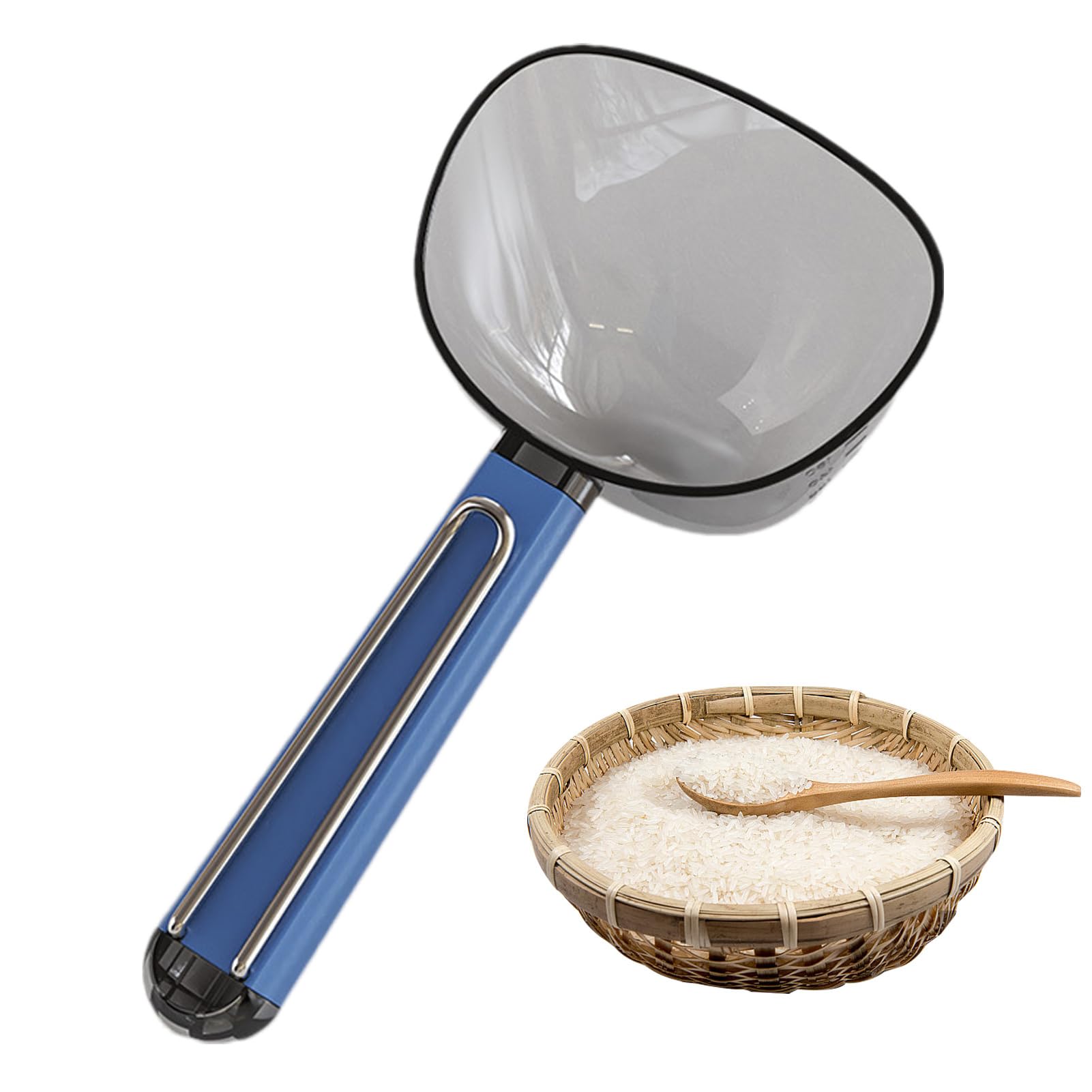 Fukamou Dark Blue Rice Measuring Scoop | Kitchen Rice Spoon | Long Handle Kitchen Rice Spoon Multifunction With Stainless Steel Clip For Candy