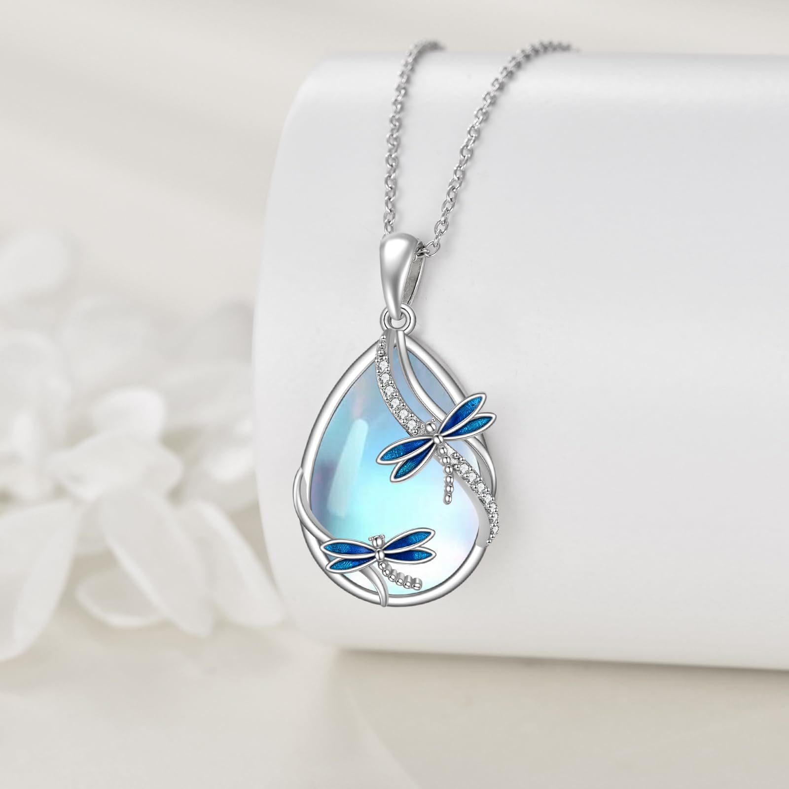 Collana con libellula, in argento Sterling con pietra di luna, insetto, libellula, idea regalo per donne e ragazze
