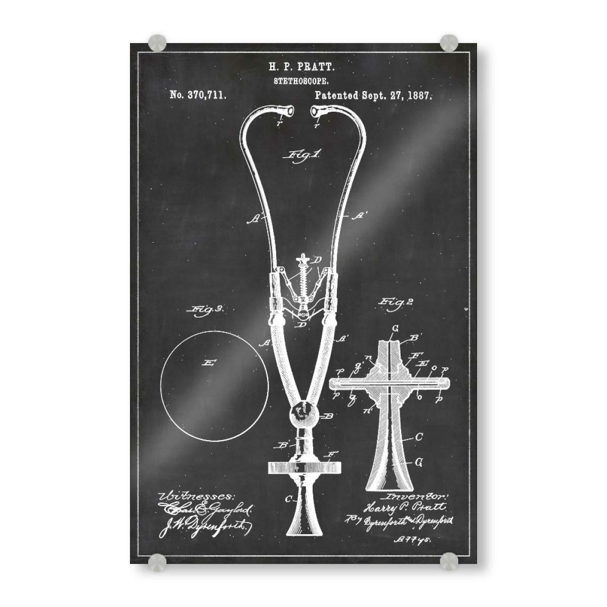 artboxONE Acrylglasbild 45x30 cm Abstrakt Stethoskop Patent 2" Bild hinter Acrylglas - Bild Stethoskop Arzt Blaupause