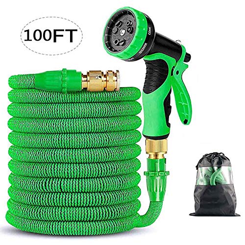 Preisvergleich Produktbild Doifck Gartenschlauch 100FT / 30m Flexischlauch Wasserschlauch Ausdehnbar bismit Multifunktion Düse 9 Arten Brause Adapter aus Messing Aufhänger Bewässerung Gartenarbeit Autowäsche