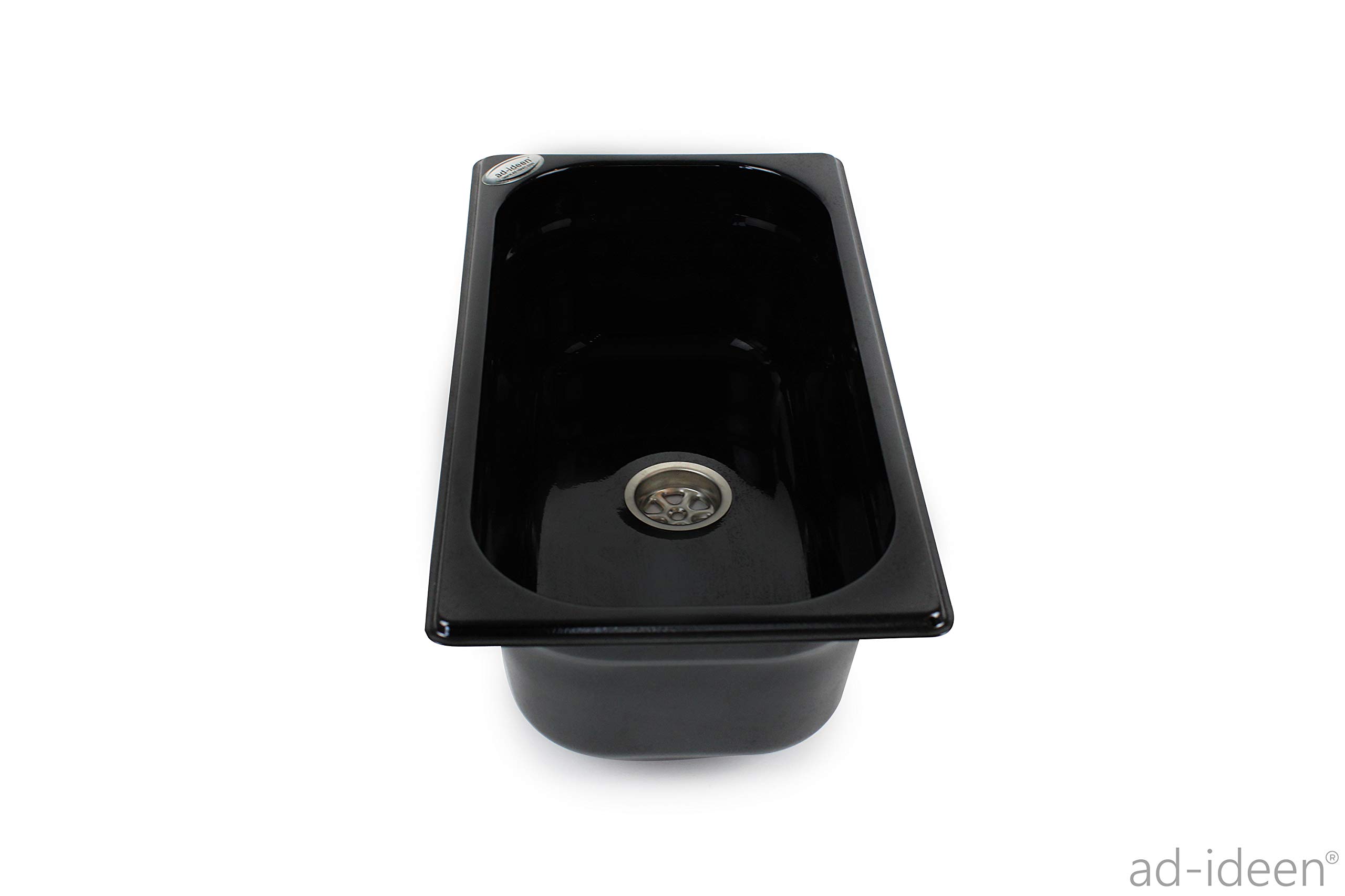 Edelstahl Spülbecken Dunkel Camping Spüle Waschbecken + Ablauf 325x176x100 mm + 12V Automatikwasserhahn Barwig Chrom/Schwarz + 12V Tauchpumpe 10L/min. (ad-ideen)