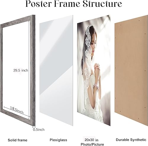 Vista 452 de Marco gris rústico de 18 x 24 pulgadas, marco para póster de 18 x 24 pulgadas, color gris envejecido, grande, retro, natural, 24 x 18 pulgadas