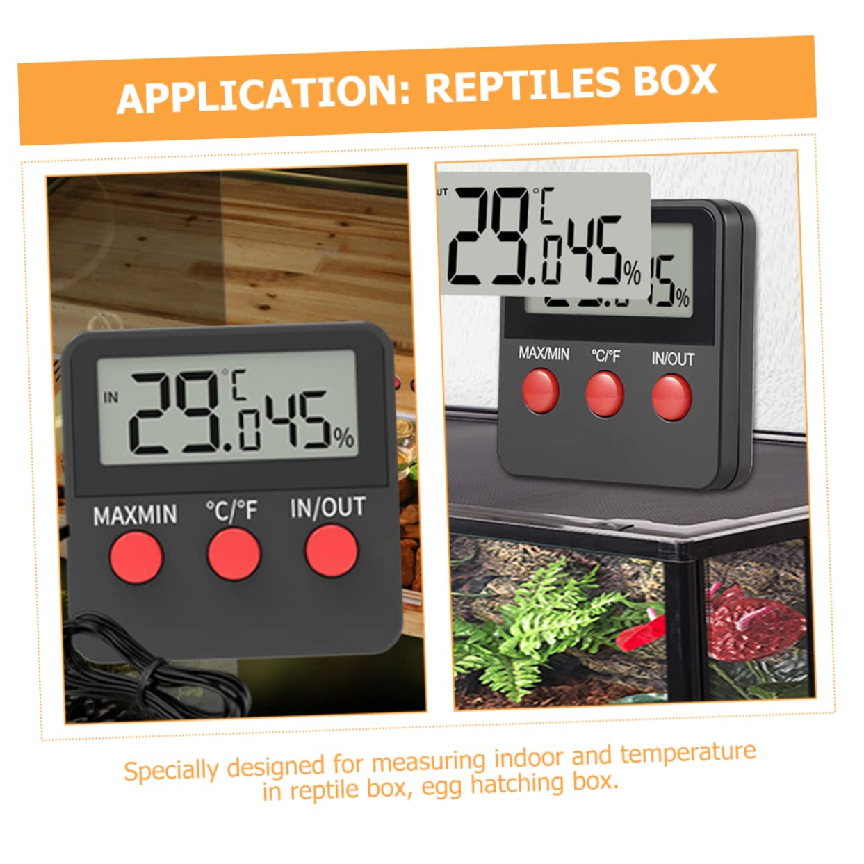 Mipcase 2juegos Termómetro Higrómetro Digital para Acuarios de Reptiles Lagartos y Tortugas Monitor de Humedad y Temperatura para Terrarios y Cajas de Cría
