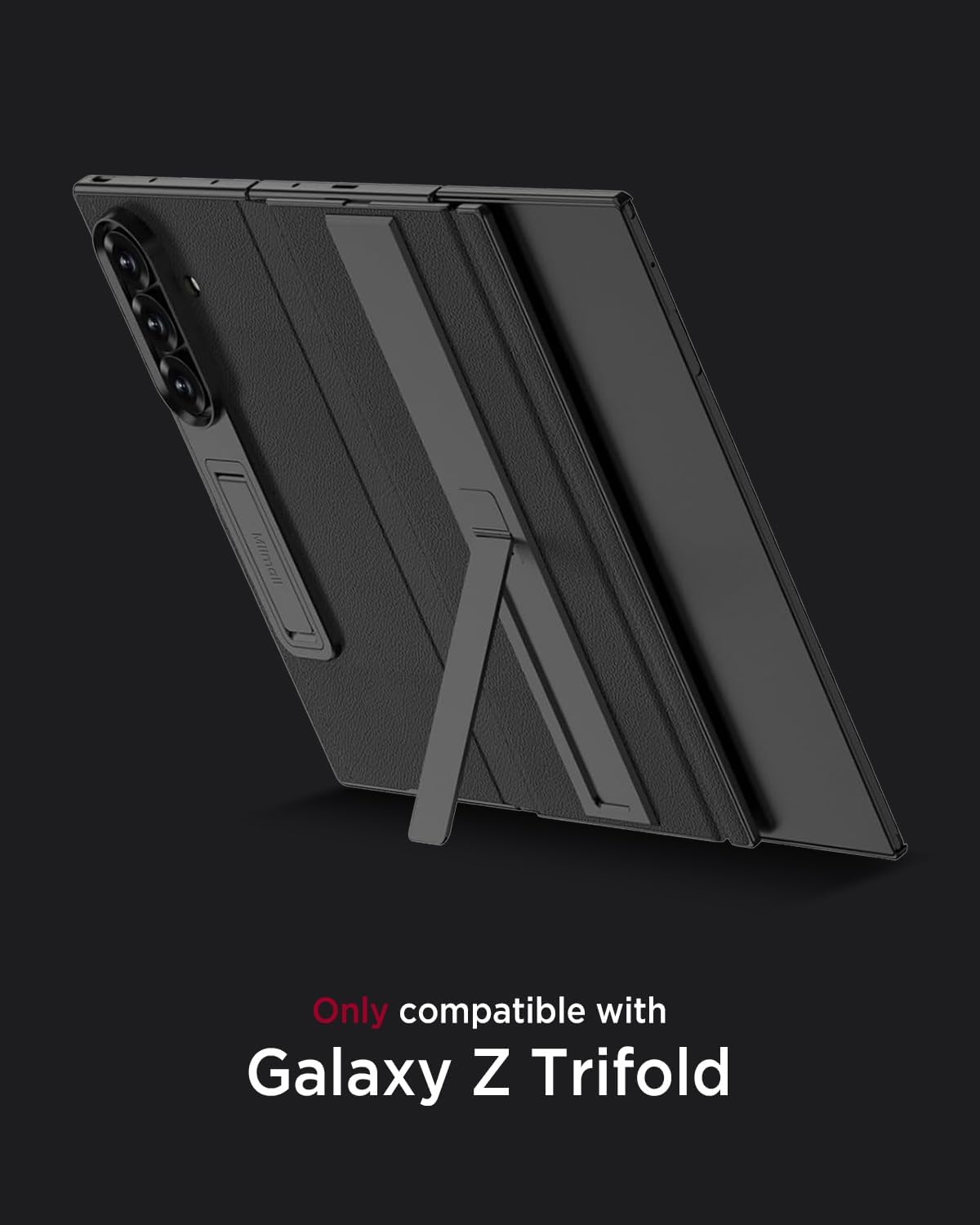 Miimall for Samsung Galaxy Z Trifold Case, Built-in Screen Protector, Military Hinge Protection, Dual Kickstand, Slim & Lightweight, Full Body Heavy Duty Shockproof Rugged Leather Flip Cover, Black