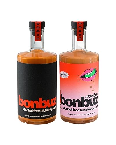 bonbuz OG & Slow burn - Paquete variado de alcohol alchemy sin alcohol, 2 unidades de 25.4fl oz (25.3 fl oz) - Licores sin alcohol, bajos en