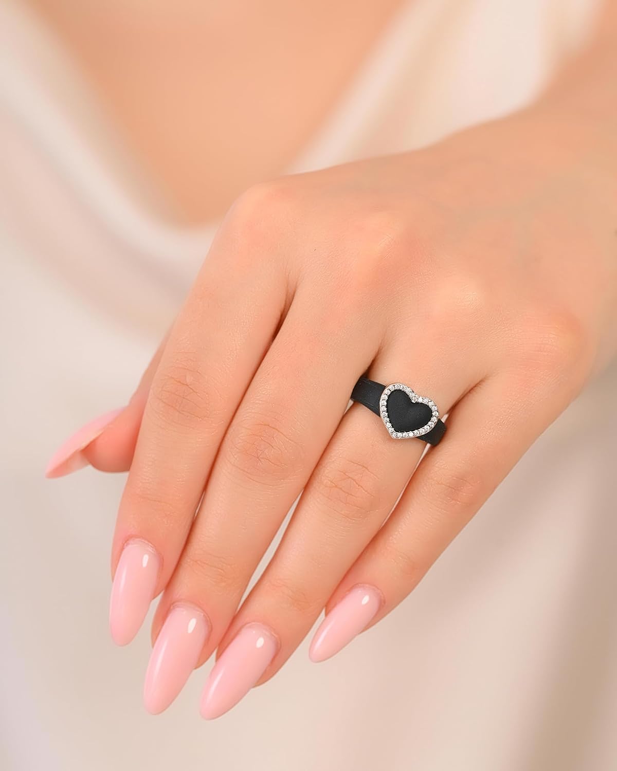 Rinfit Heart Silicone Ring with Metal Frame & CZ Stones | AAAAA Grade Cubic Zirconia Stones, Flexible Rubber Wedding Bands for Women, Comfortable Fit, Patented Design