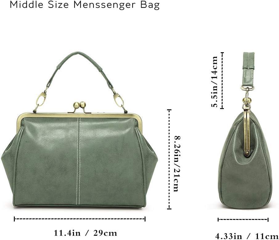 Women Vintage Small Retro Handbags Kiss Lock Crossbody Purse Frosted Leather Messenger Bag Tote - Image 3