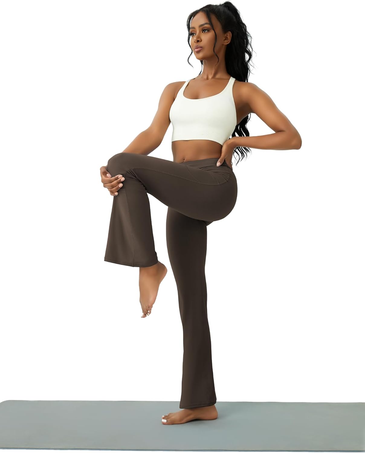 Womens Yoga Pants with Pockets High Waisted Flare Leggings Bell Bottom Yoga Dress Pants Seamless Bootcut Pants - Image 4