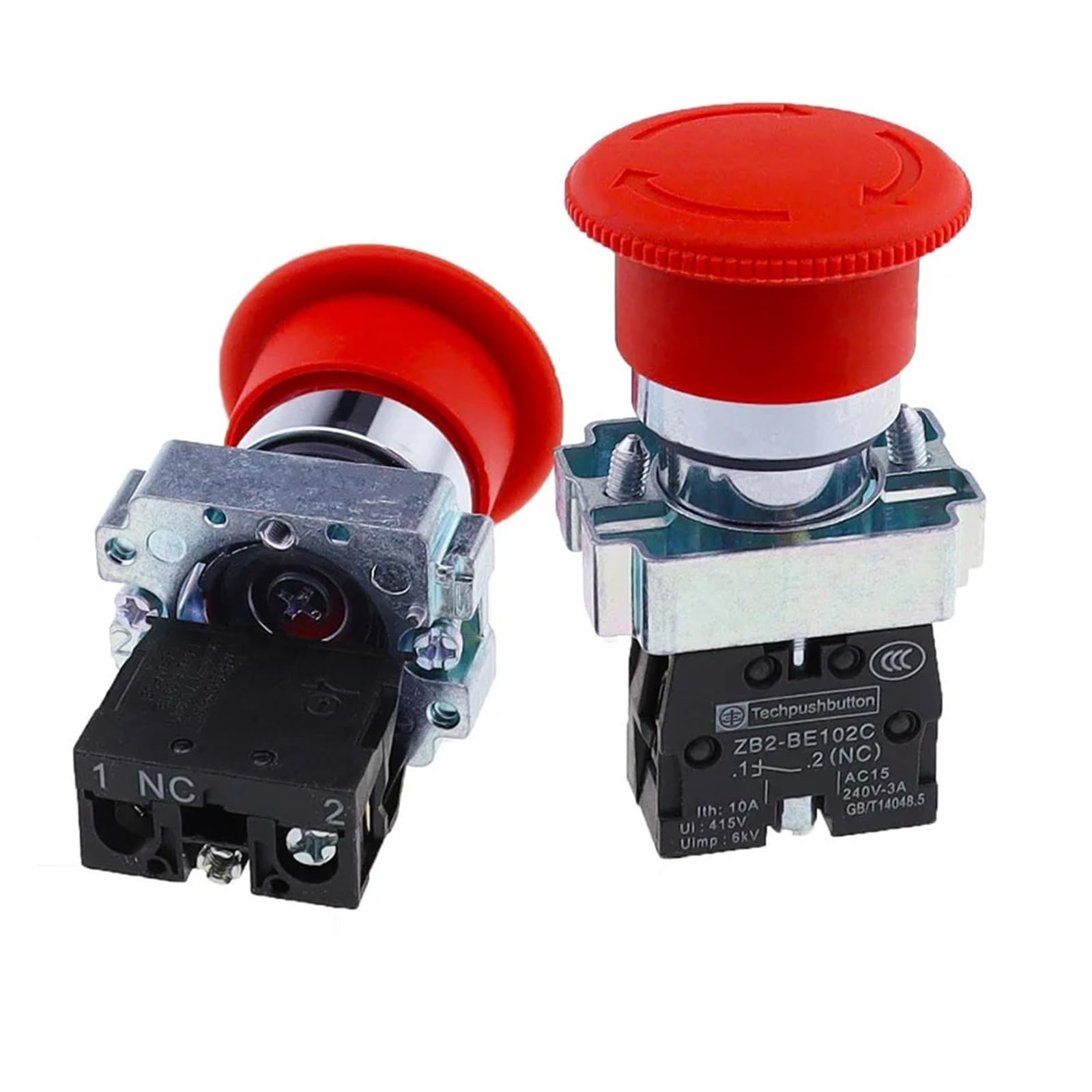 XB2 Push-Button Switch with self-Reset Function, Small Mushroom Head for Emergency Stop, 22mm knob Key Start, and Jog Power-on Function.(XB2-BA42)