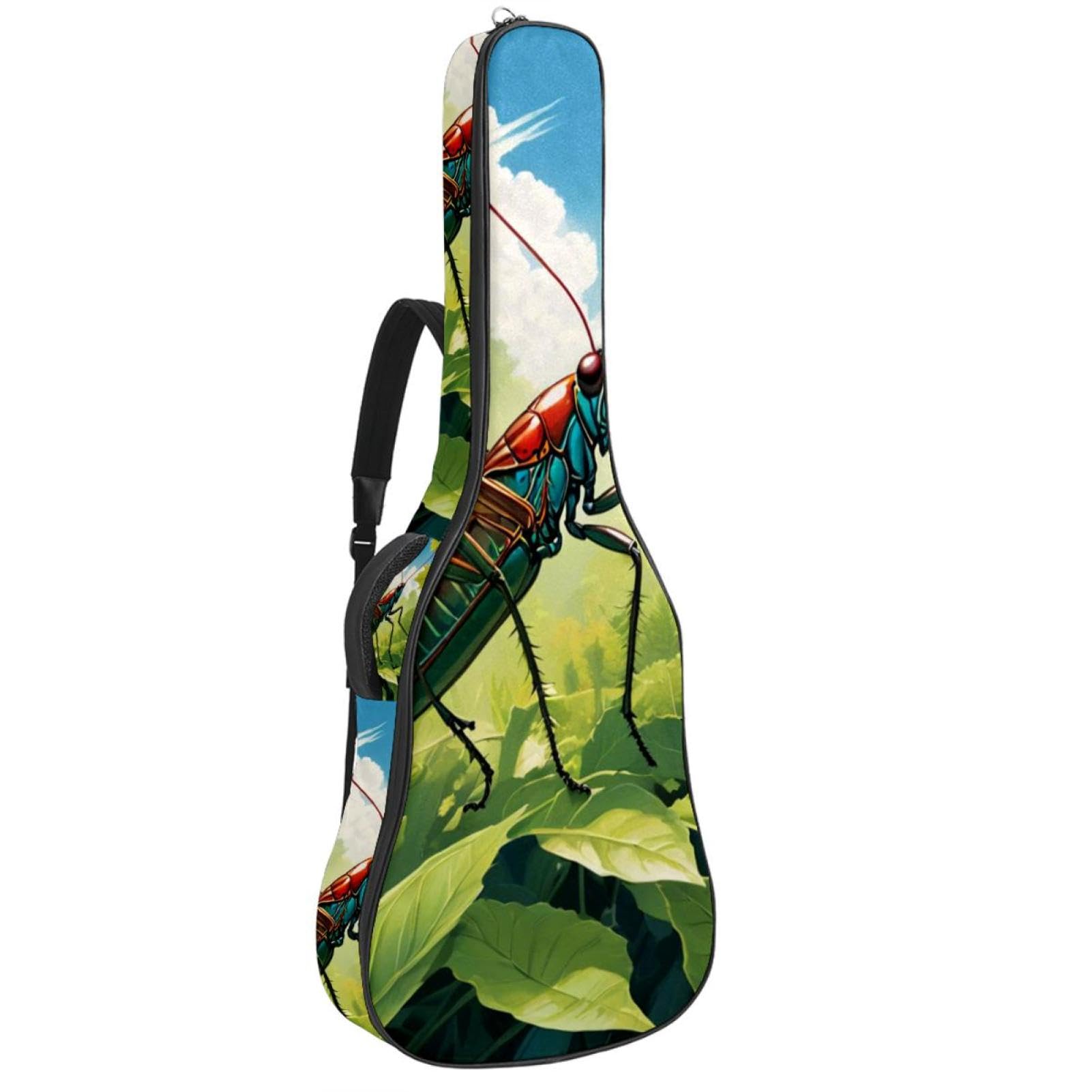Tasche für Akustikgitarre, groß, schöne Gitarrenkoffer, passend für 40/41/42 Zoll, wasserdichte Gitarren-Gigbag mit schützender Schwammschicht, süßes Cricket, mehrfarbig, 42.9x16.9x4.7 in,