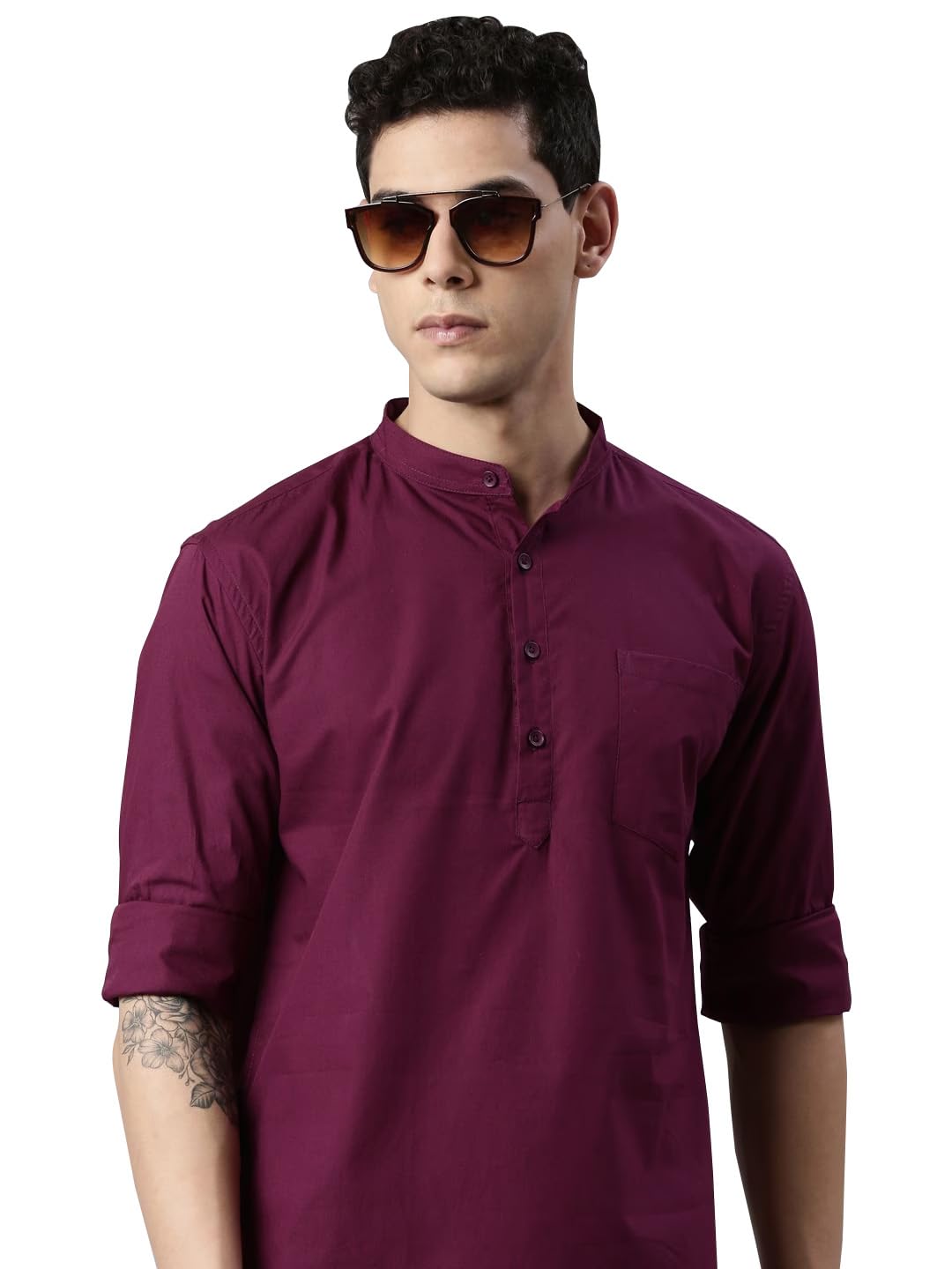 kryptic Men’s Full Sleeve Regular Fit Short Kurta in Premium Pure Cotton with Patch Pocket and Mandarin Collar – Perfect Blend of Style and Comfort-picture-48
