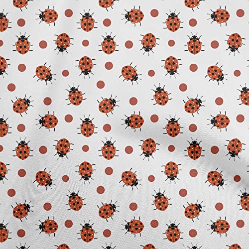 oneOone Georgette Viscose Light Beige Fabric Bird Ladybird Dress Material Fabric Print Fabric By The Yard 42 Inch Wide
