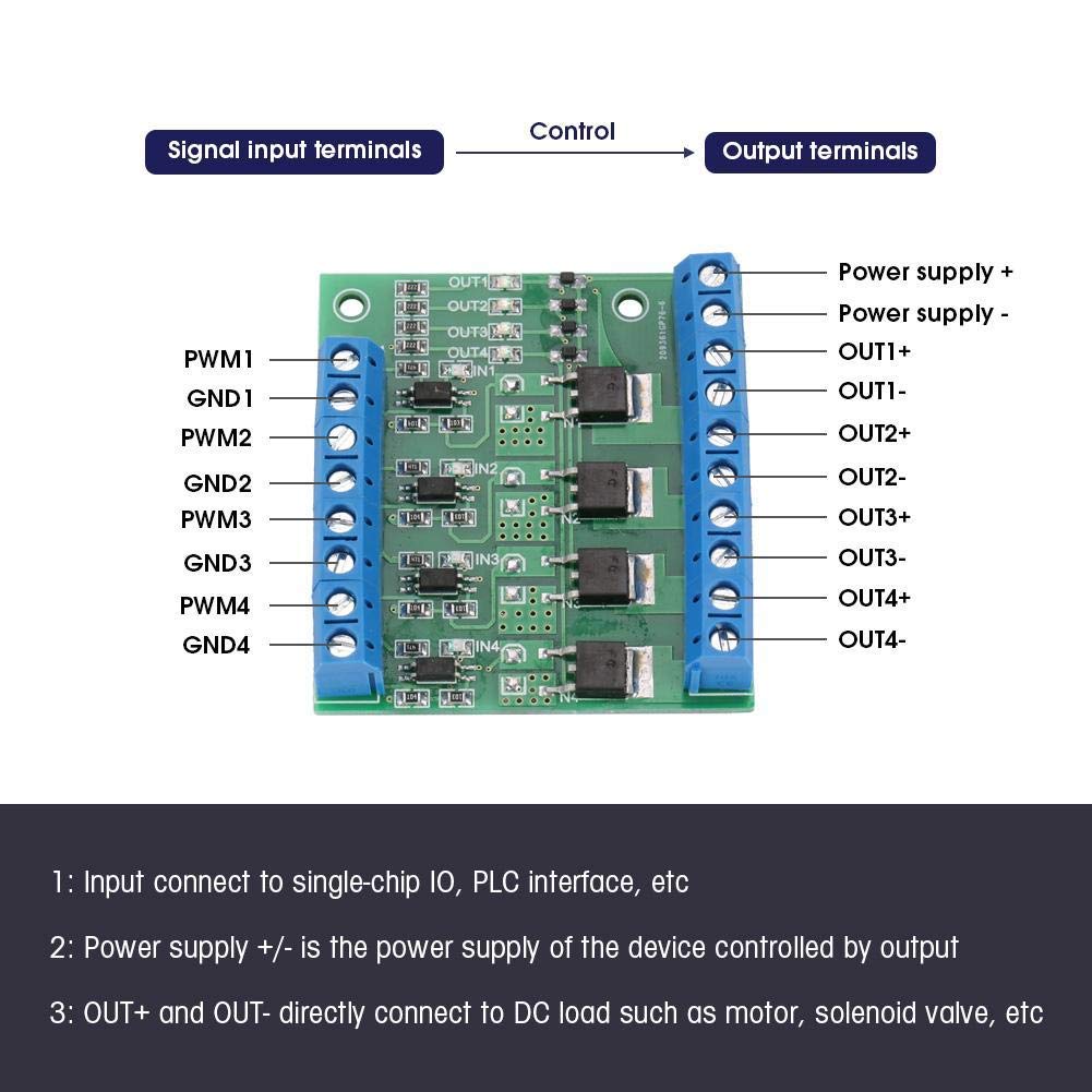 MOS FET PWM 3-20V a 3.7-27VDC 10A Scheda Circuit Board Amplificatore PLC 4 Canali Per Controllo Digitale