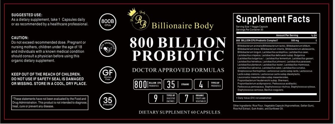 Probiotics 800CFU for Gut Health (800 Billion CFU) (35 Strains + Enzymes) -Physicians Choice, Digestive Enzymes, Men and Woman Supplements, Probioticos, Now Probiotic (60 Count)