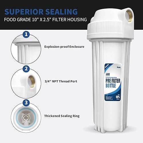 Miniatura 2 de Carcasa de filtro de agua para toda la casa, se adapta a filtros de sedimentos de 10 x 2.5 pulgadas, etc. para agua de pozos y ciudades, sistema de