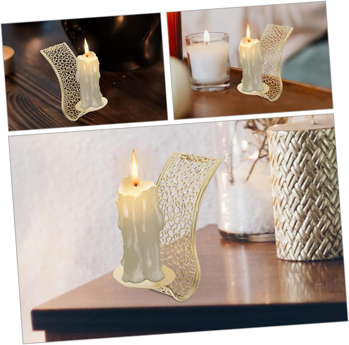 3pcs Wall Mounted Pillar Candle Sconce Iron Finish Home Decor