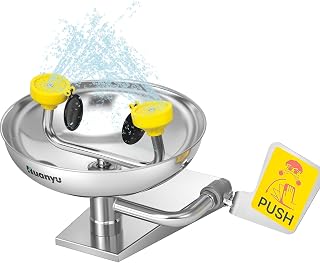 Huanyu Emergency Wall Mount Eye Wash Station Wall Mounted Eyewash Stations OSHA Approved Heavy Duty 304 Stainless Steel Plumbing Eye Washing Unit for Industrial Commercial Lab Use (YX-1)