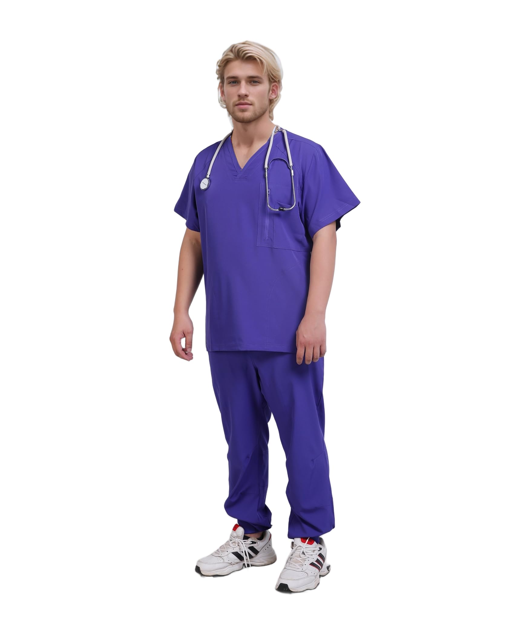 Scrubs Medical Uniform Man Scrubs Set Medical Scrubs Top and Pants，5-Pocket Top and 5 Pocket Pants