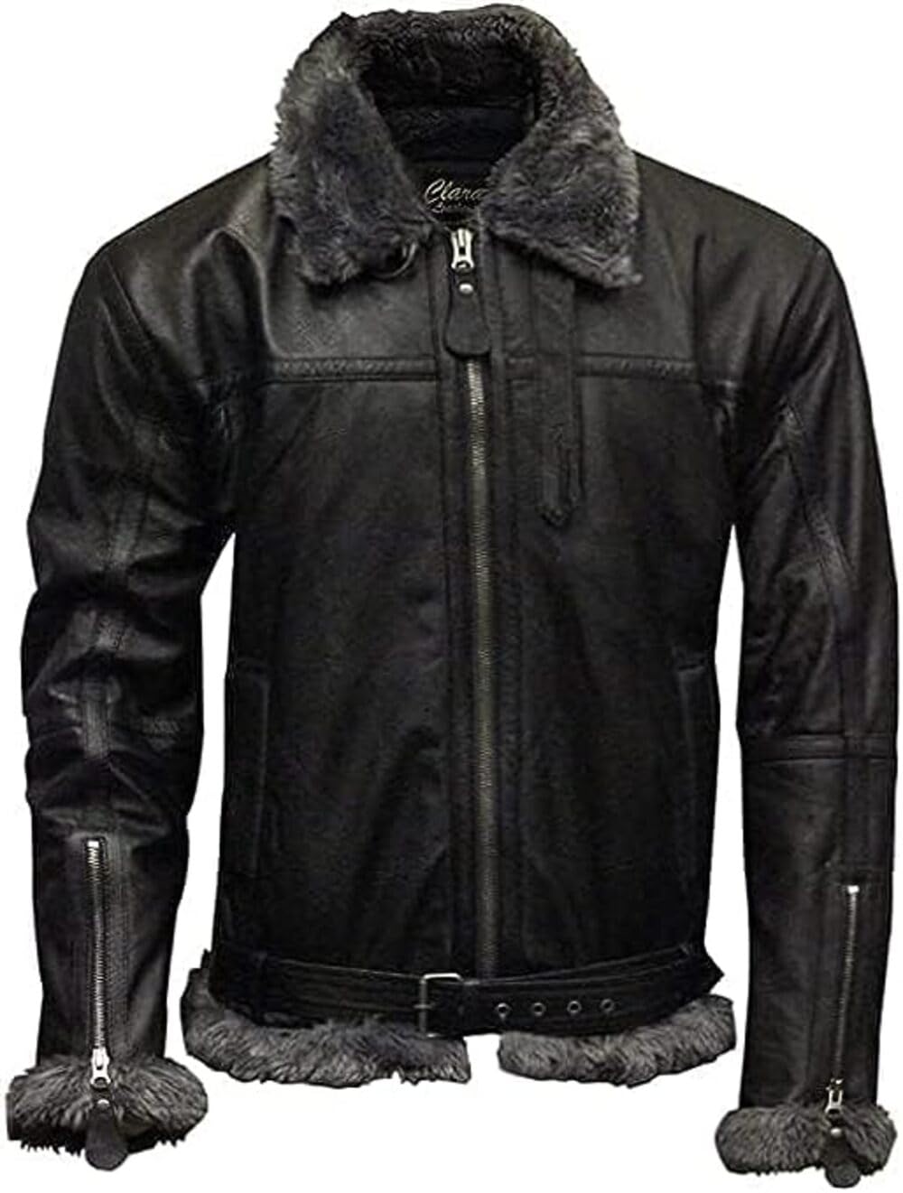 Rising Bloom Men's Black Sheep With Grey Raf Aviator Leather Jacket B3 Flying Bomber Fashion Ww2 Pilot Winter Sheepskin Leather Jacket (As8, Alpha, L, Regular, Regular, )