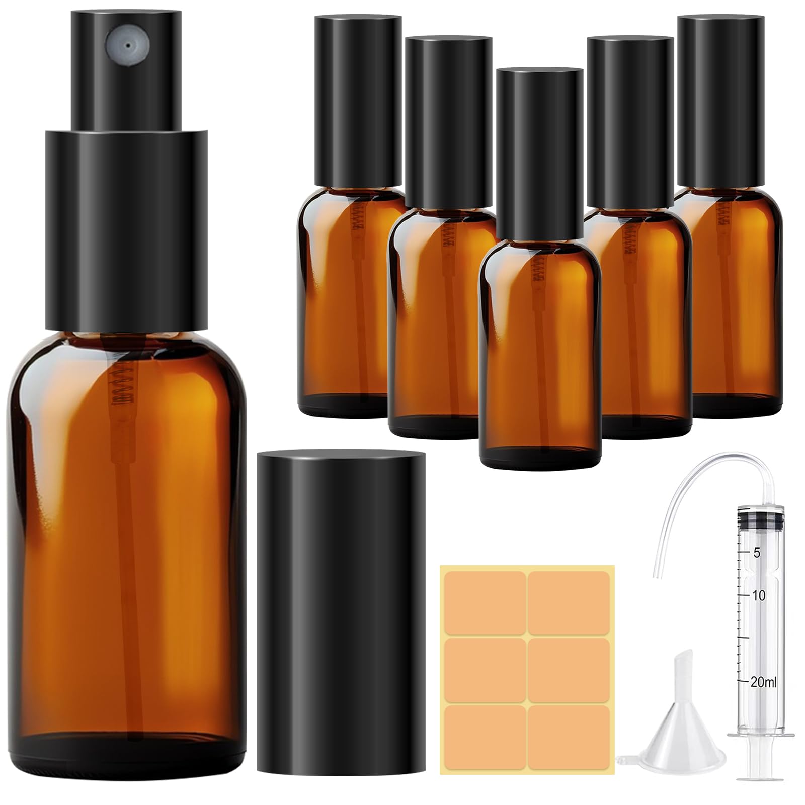 MELLIEX 5 Pezzi Flaconi Spray in Vetro Ambrato, 50ML Fine Nebbia Bottiglia de Spray Vetro Vuoto