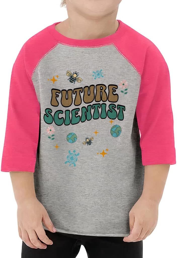 Future Scientist Toddler Baseball T-Shirt - Cute Print 3/4 Sleeve T-Shirt - Graphic Kids' Baseball Tee