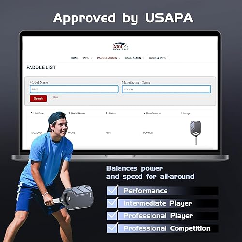 Miniatura 6 de Carbon Fiber Pickleball Paddle, Professional Raw Carbon Fiber Pickleball for Power & Control, Polymer Honeycomb Core, USAPA Approved T300 Pickleball