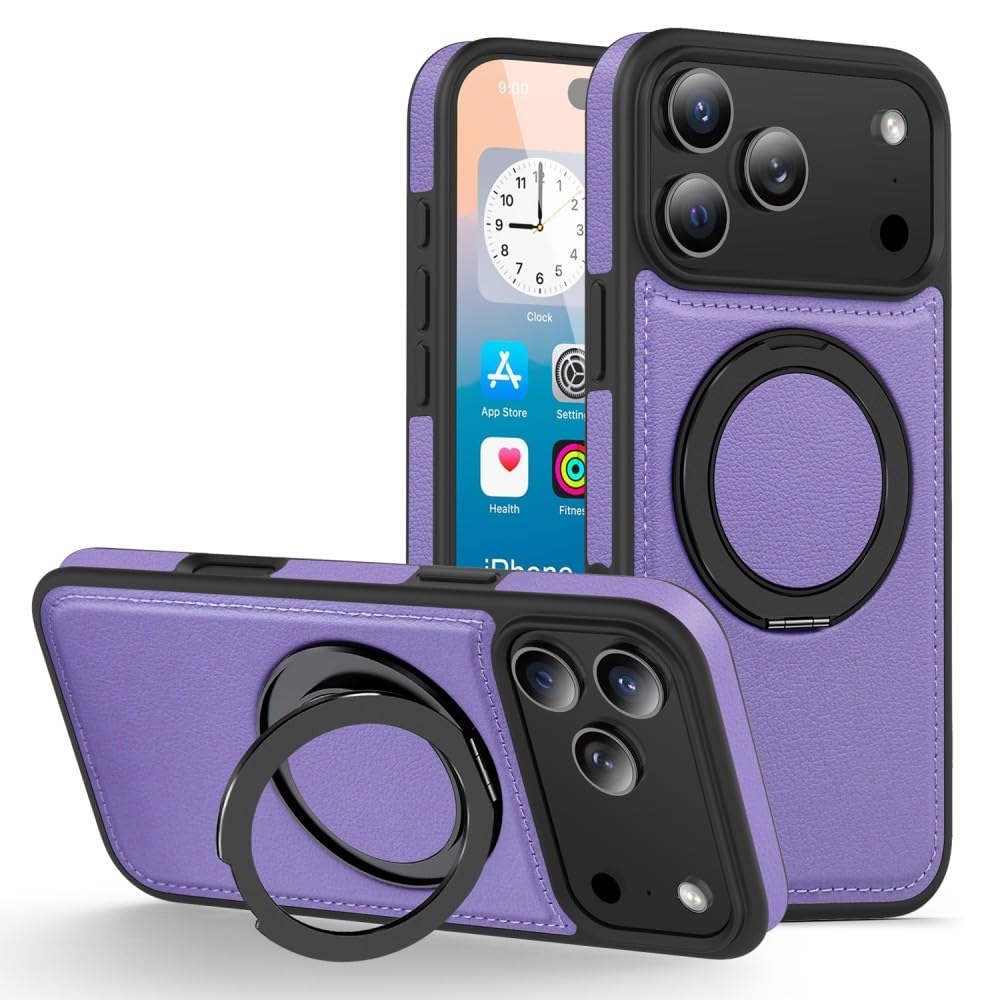 Support silicone iPhone 14 Pro coque cuir violette magnétique antichoc - 6