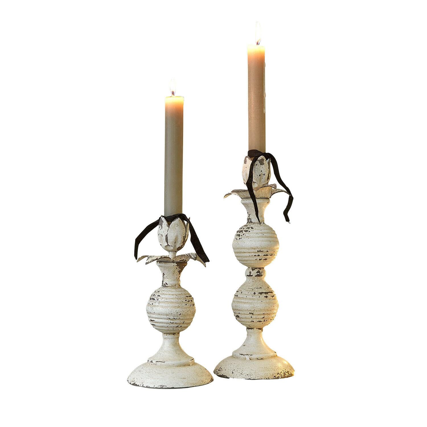 Loberon Kerzenhalter 2er Set Soliras, antikgrau | Zwei Größen - für Stabkerzen - Vintage-Charme - Antik-Finish - Kerzenständer - Eisen