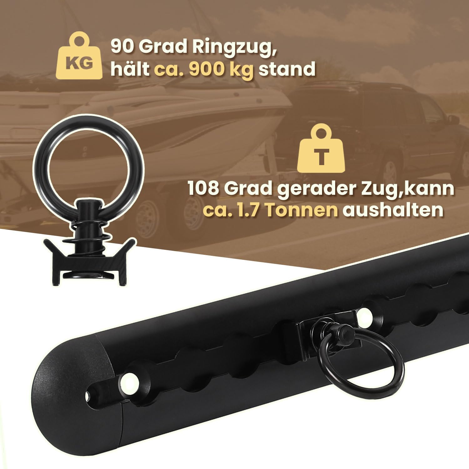4X 1M Airlineschiene Schwarz Set, Alu Zurrschiene halbrund mit 10 Single Fittings und 8 Endkappen, vorgebohrte Airline Schienen zur Ladungssicherung für Anhänger Transporter Wohnmobil