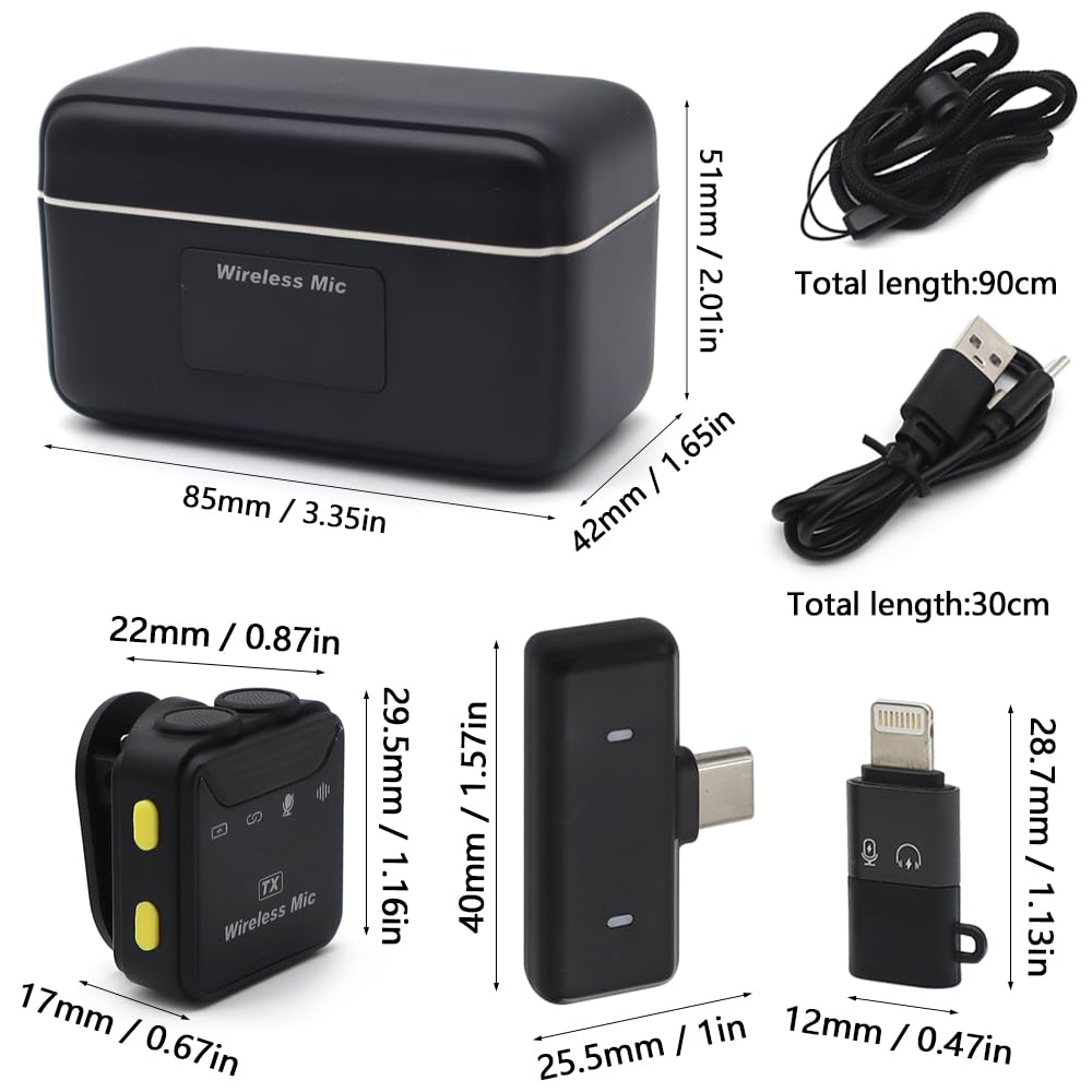 Micrófono Lavalier Inalambrico con Micrófonos Duales Compatible iPhone&Android Plug&Play Mini Micrófono Reducción de Ruido Inteligente para Transmisión en Vivo y Grabación de Vídeo