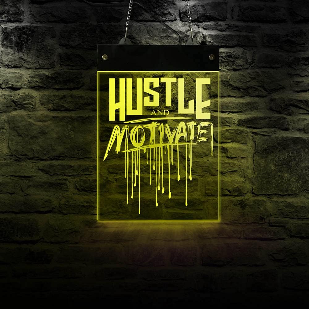 The Geeky Days Hustle And Motivate Bloody Word LED Muti Color Lighting Neon Sign Board Hip Hop Rap Lyrics Light Up Wall Art College Cubicle Office Dorm Home Decor(15.74 x12inches)