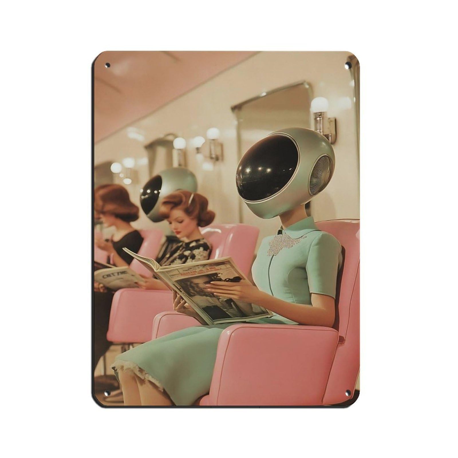 Retro Futuristic Salon Art Retro Poster Metal Tin Sign Chic Art Retro Iron Painting Bar People Cave Cafe Family Garage Poster Wall Decoration 12x16inch(30x40cm)
