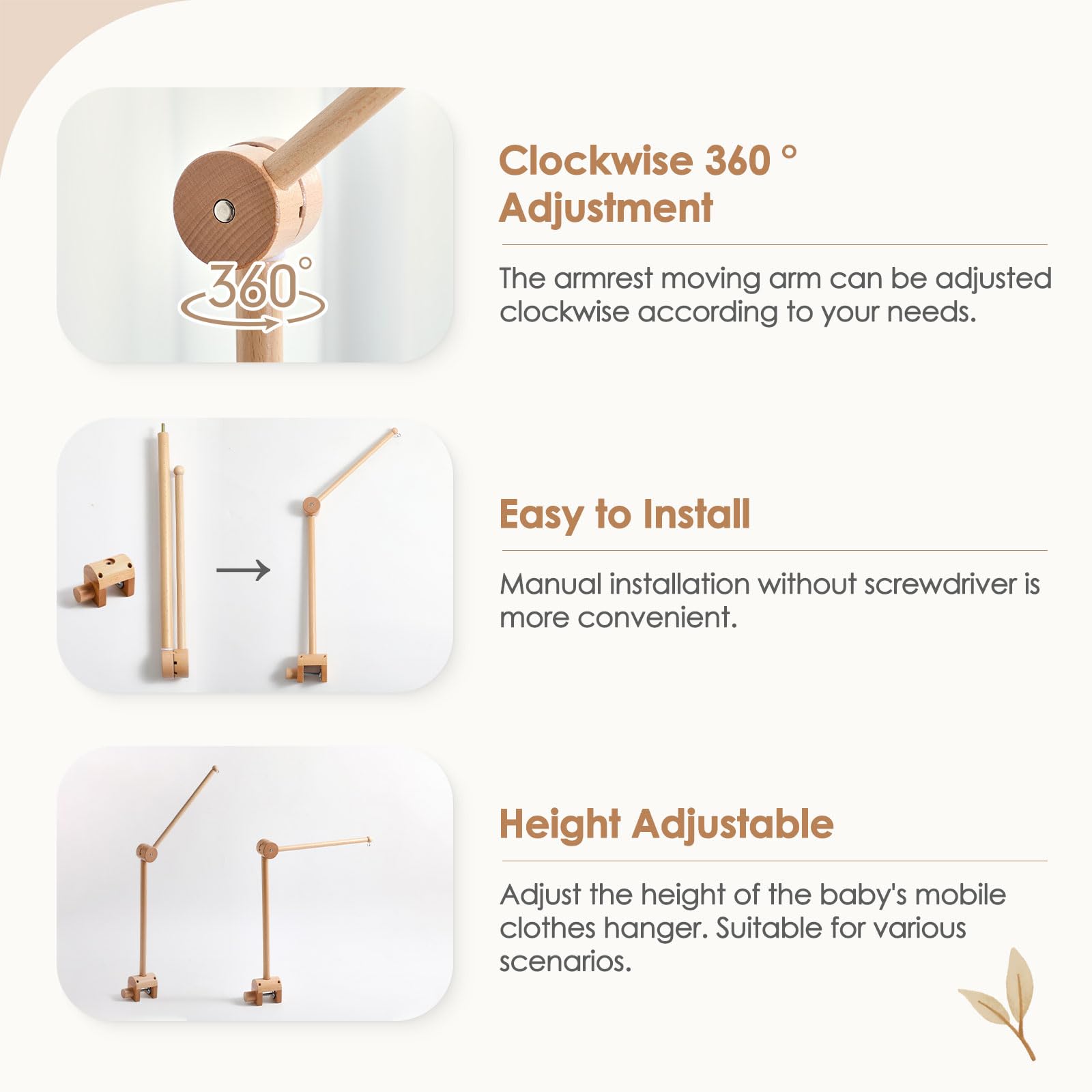let's make Wooden Mobile Holder for Baby Bed Height Adjustable & 360° Rotating Mobile Arm with Extended Curved Base - Image 4