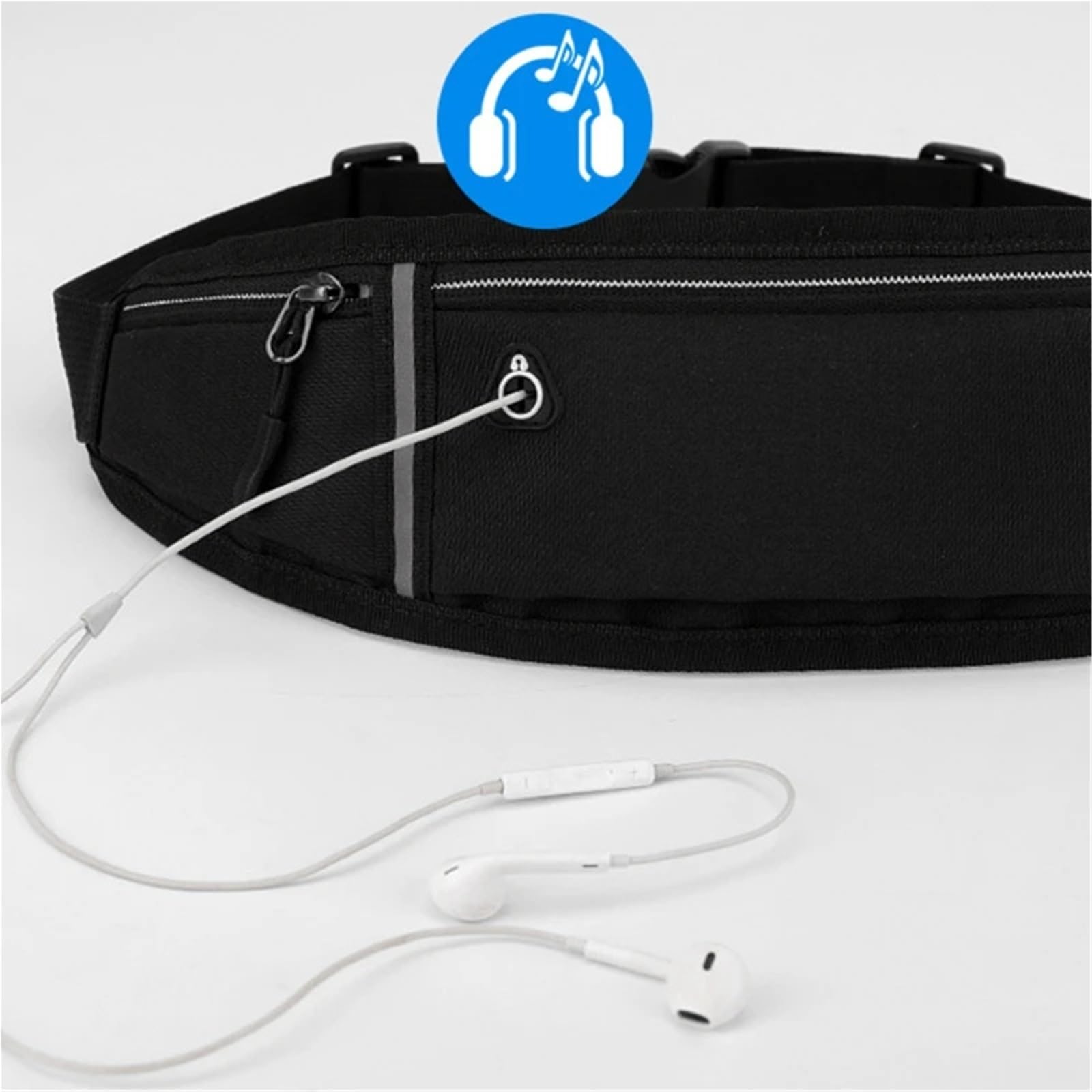 Sac de Taille de Course léger imperméable à l'eau Bande réfléchissante Taille Fanny Pack Gym Sport Course à Pied Sac de Taille Sangle élastique réglable pour Homme(Black)