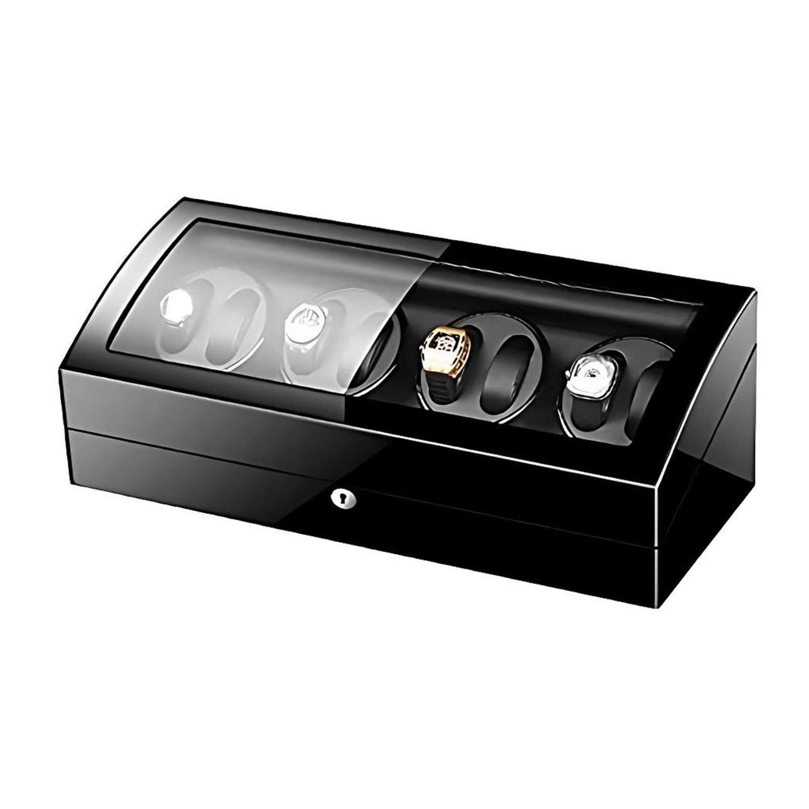 Carica Orologi Automatici 8+9, 17 Scomparti con Chiusura, Motore 10dB Silenzioso, Scatola del Tempo Anti-Magnetica, LED Blu, Sensore Auto-Stop, Legno Nero Laccato