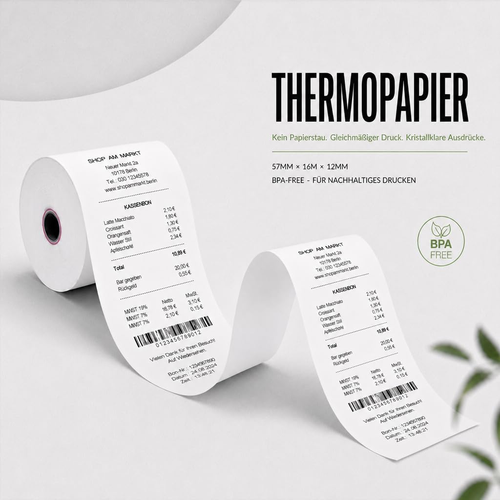 50 Rollen Ec-Cash Thermorollen 57mm x 40mm x 12mm - Bonrollen für Bankomat und Kredit-Kartenlesegeräte - Thermopapier Kassenrollen, BPA frei