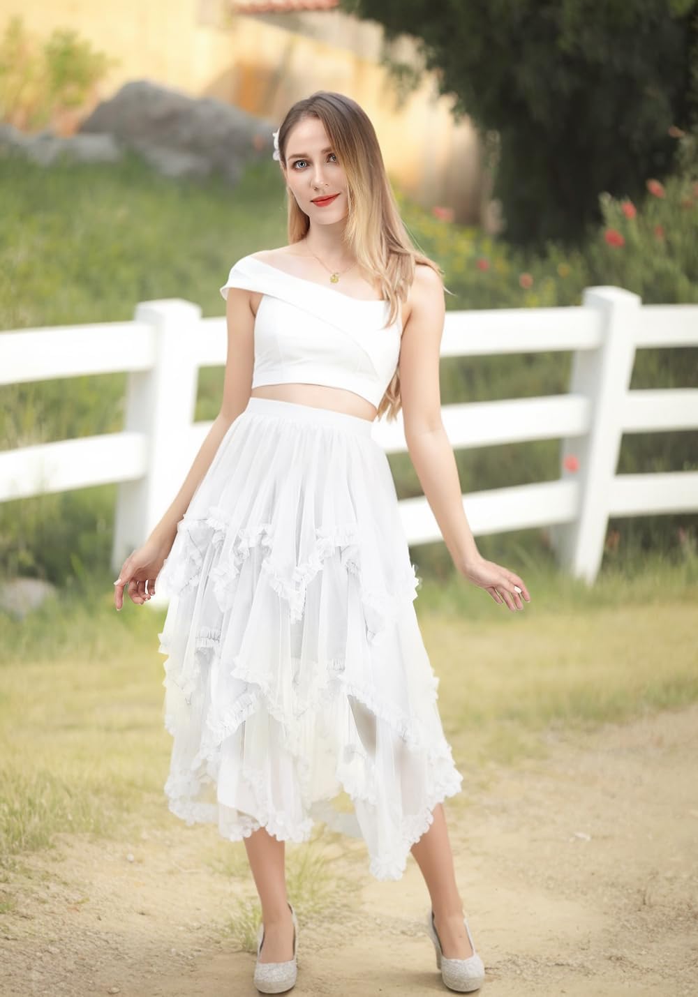 C-ZOFEK Women's Tulle Skirt, High Low Ruffle Layered Fairy Skirt for Dress Costume(Multicolor)