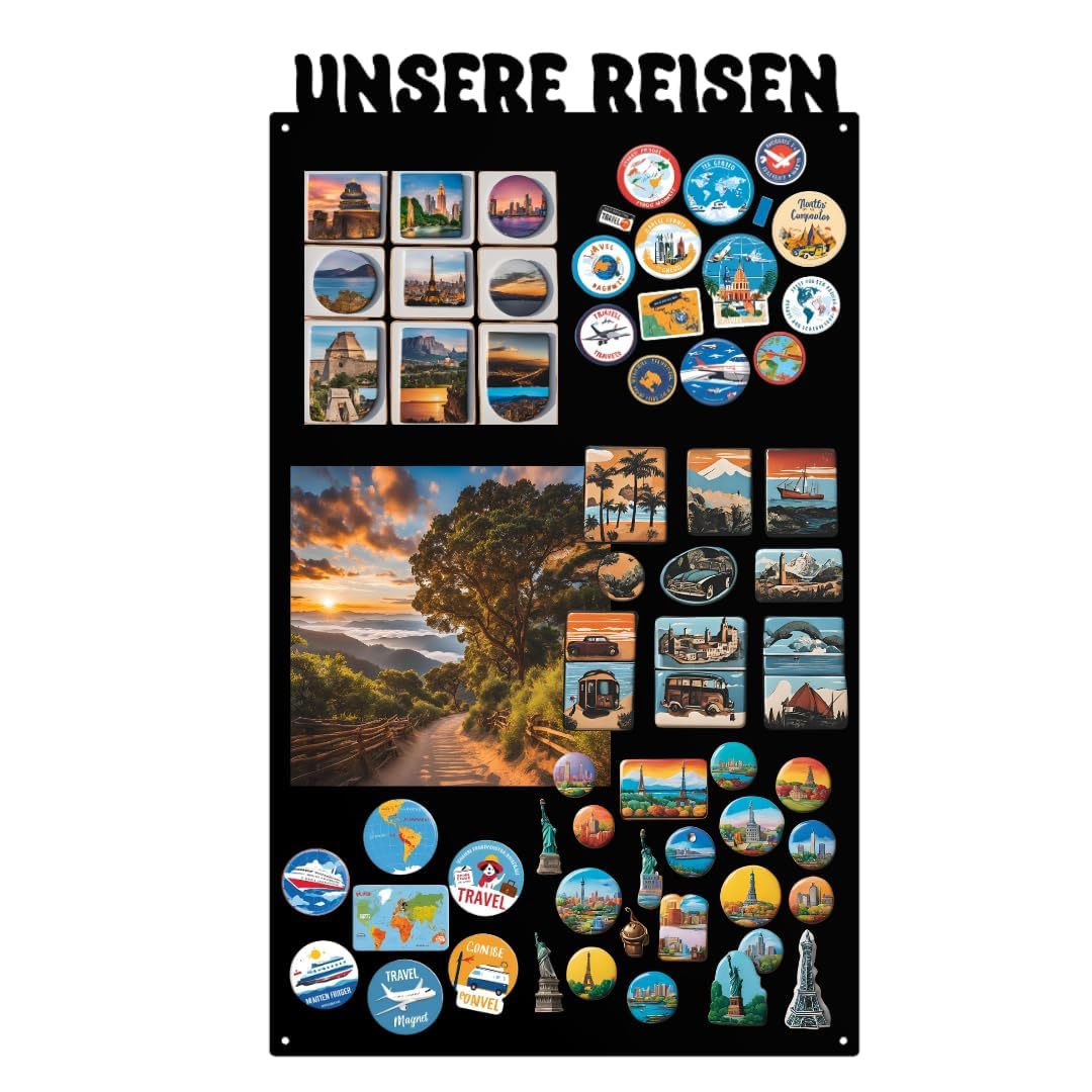 Magnettafel Schwarz 85x50cm Unsere Reichen, Metall Magnetische Tafel, Magnetboard, Magnetwand, Wandmontage, für Wohnzimmer, Küche Flur Kinderzimmer Büro, Tafel für Touristenmagnete Notizen und Fotos