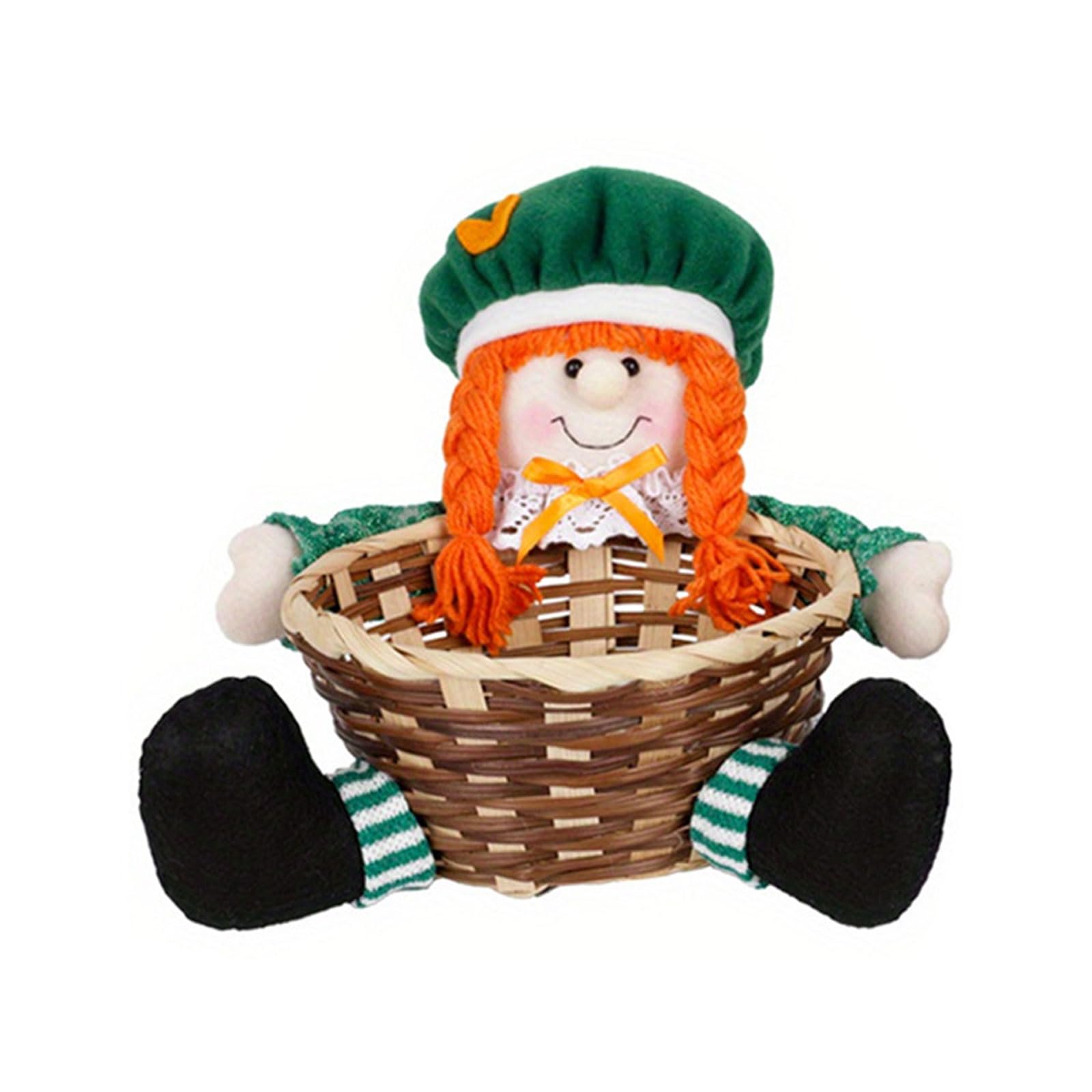 Hsioluted Patricks Day Green Irish with Basket Faceless Doll Figurine for Spring Elves Doll Home Holiday Decoration Patricks Day
