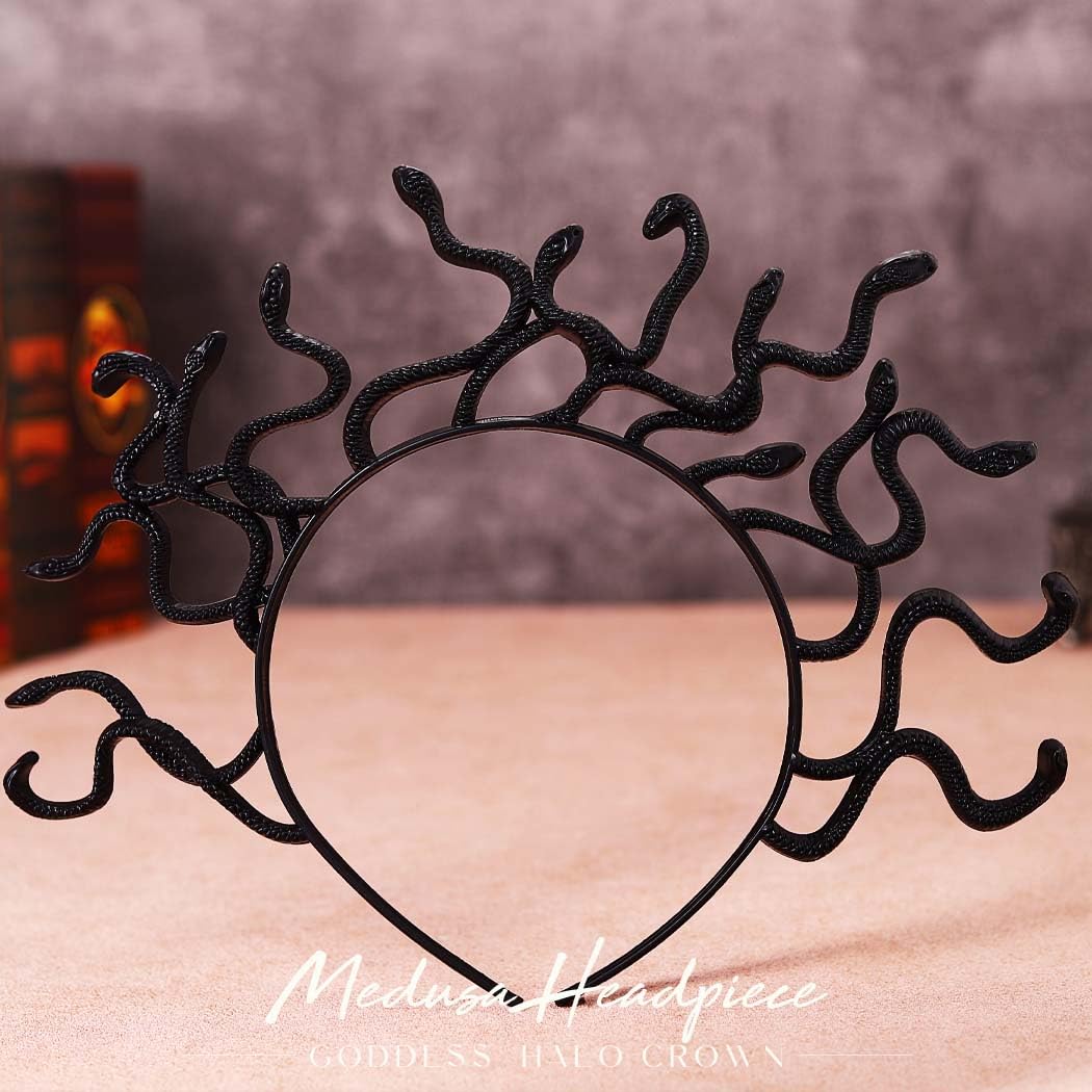 Reaky Snake Headbands Medusa Headpiece Gold Snake Hairband Halloween Costume Hair Accessories for Women (Black, One Size) - Image 2