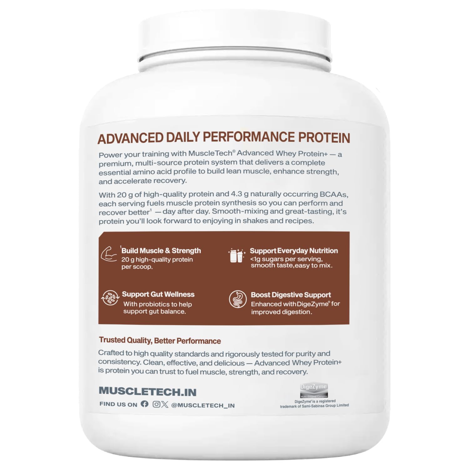 MuscleTech Advanced Whey Protein+ | 20 g Protein & 4.3 g BCAAs Per Serving | With DigeZyme® & Probiotics | Supports Muscle, Strength & Recovery | Triple Chocolate | 1.81 kg 1