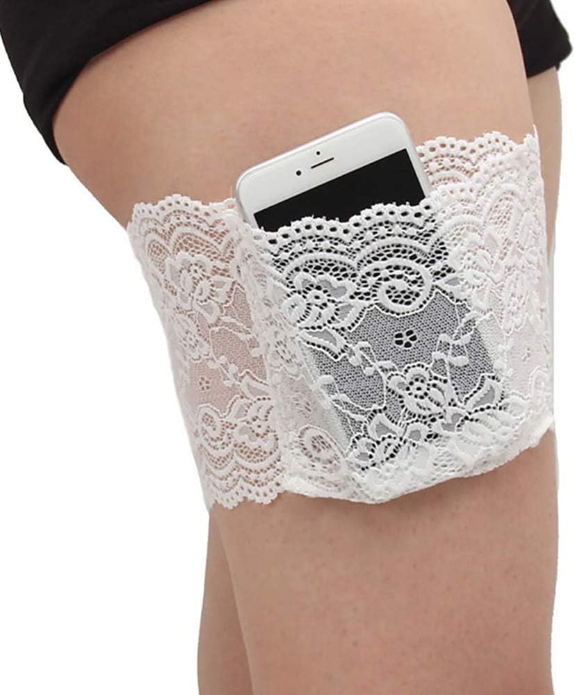 NuuMo Elastic Lace Thigh Bands Lace Non-Slip Concealed Thigh Holster Garter Purse Leg Warmer with Pocket
