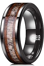 THREE KEYS JEWELRY 6,8mm Black/White Ceramic Wedding Ring with Real Koa Wood Inlay Flat Top Wedding Band Engagement Ring Comfort Fit Size 4-16