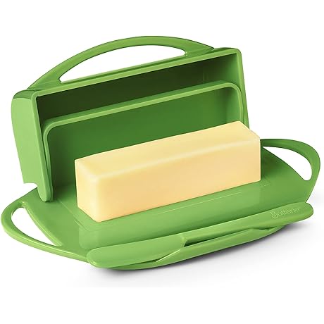 Butterie Green Tinted Flip-Top Butter Dish with Lid and Spreader