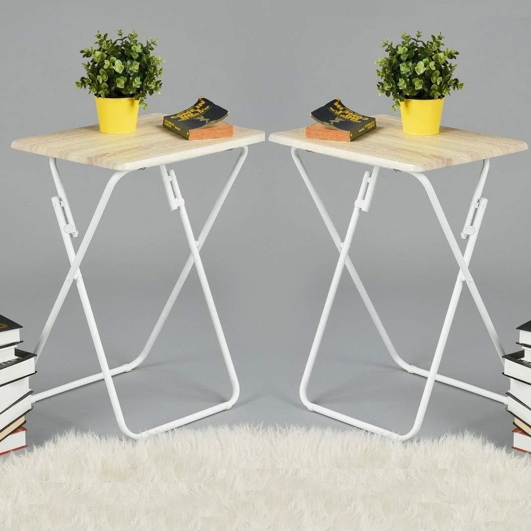 FurnitureR Set of 2 Folding TV Trays Foldable Dinner Snack Trays, Portable Light Weight Sofa Bedside Tables, No Assembly Required, Beige, 15 x 18.9 x 26.2 in, 2PCS : Home & Kitchen