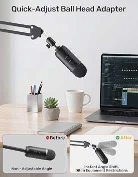 Ball and Socket Head Microphone Adapter with Angle Adjustment [All Metal], Universal Mic Stand Adapter for Audio Studio & Live Performance Mic Setups with 5/8 & 3/8'' Adapters