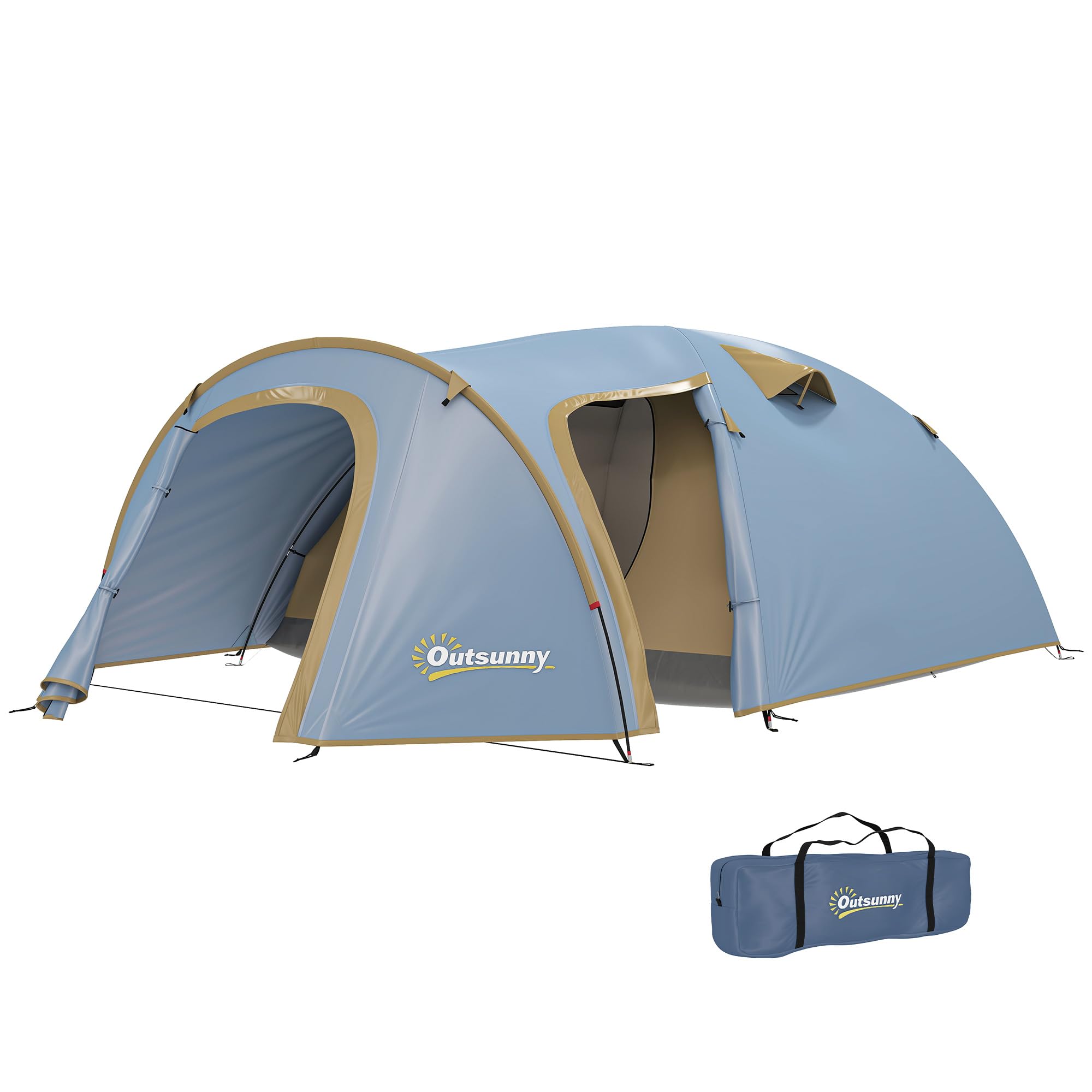 Outsunny Tenda da campeggio per 4 persone, impermeabile, con 2 ante ganci, per campeggio, viaggi, trekking, giardino