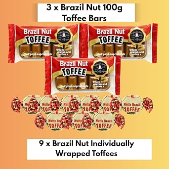 Brazil Nut Toffee Letterbox Gift Box | 3 x 100g Bars + 9 Chews | Traditional British Sweets | Gift for Birthdays, Thank You, Christmas