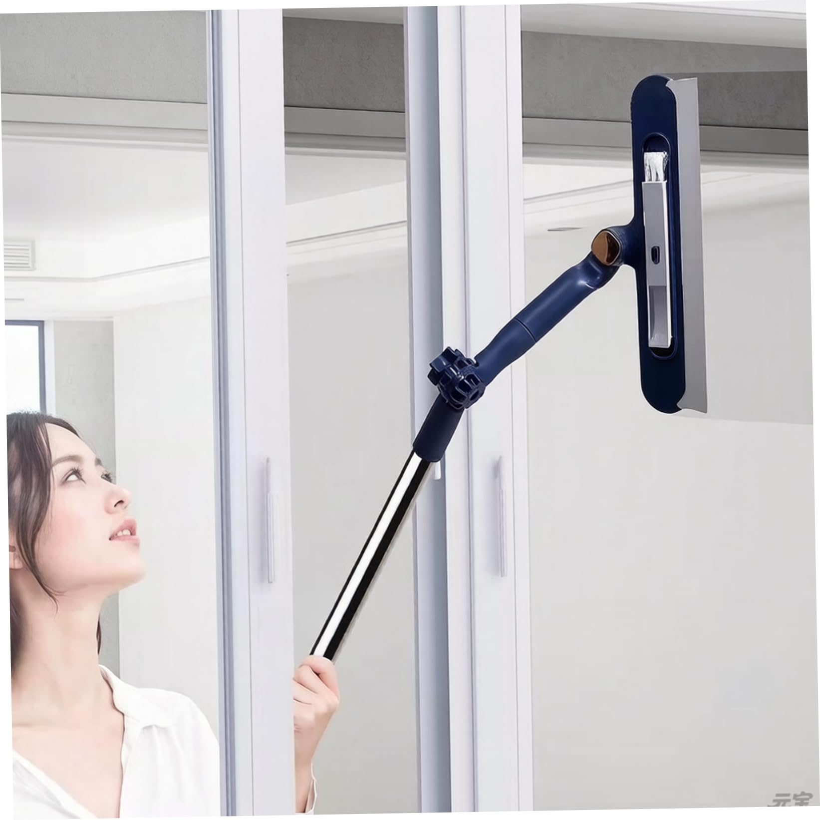 Latemeia White Window Squeegee With Extension Pole, Adjustable Telescopic Window Cleaner Tool With 180° Rotating Head Scrubber And Squeegee For Indoor Outdoor