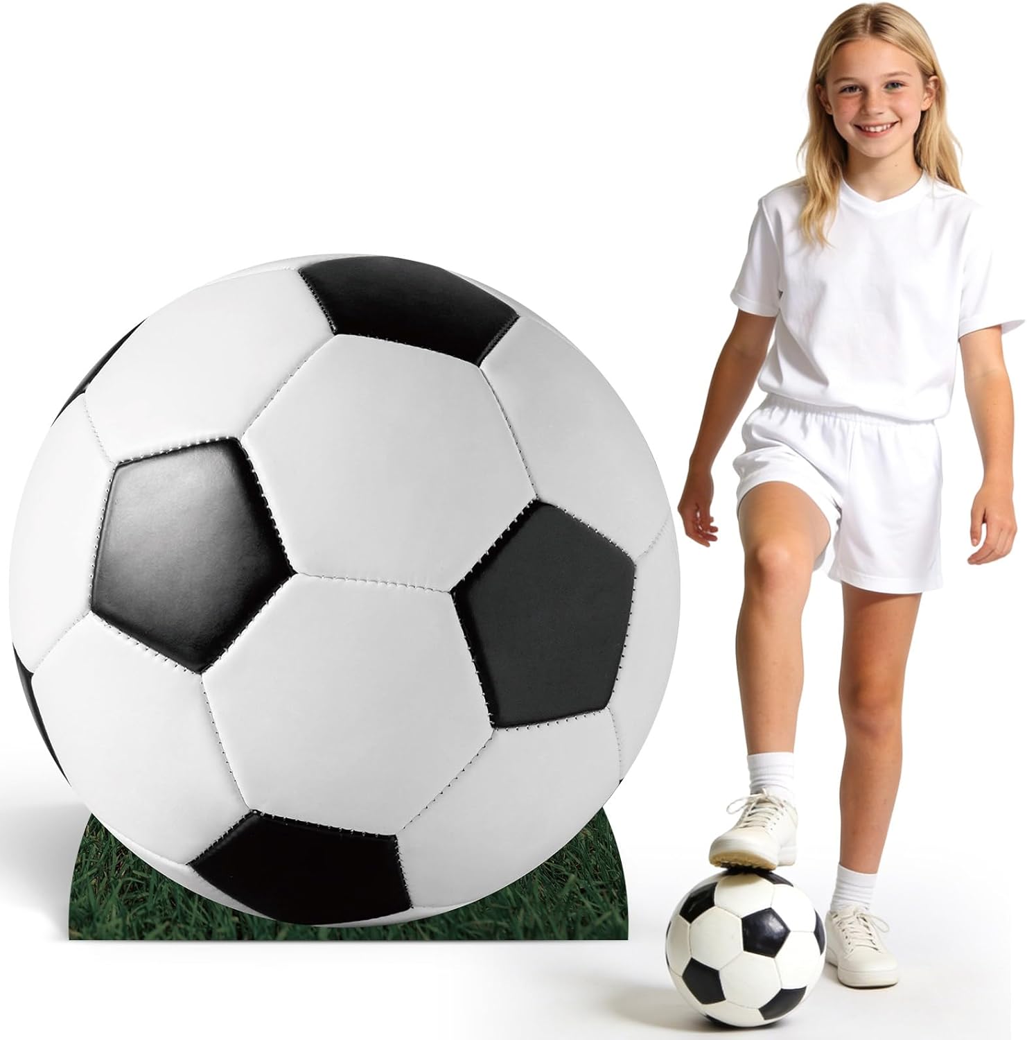 3.4 Ft Soccer Ball Cardboard Cutout, Large Soccer Cutouts Party Decoration, Sports Theme Photo Prop Backdrop for Game Day, Soccer Tournament Fan Party, Birthday Celebration Event Decor